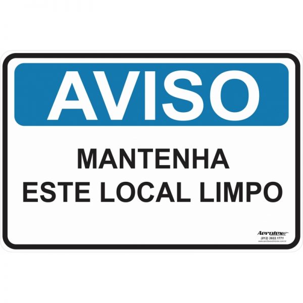 Placa Impressão Digital - Aviso Mantenha Este Local Limpo 14cm x 19cm - PS248