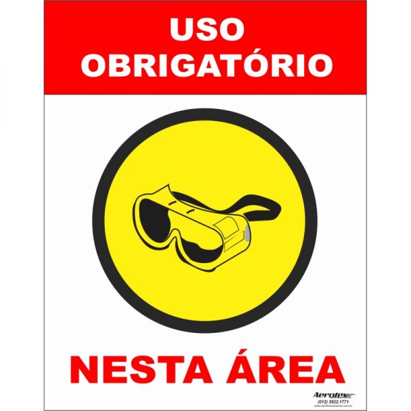 Placa Impressão Digital - Uso Obrigatório de Óculos de Proteção 14cm x 19cm - PS308