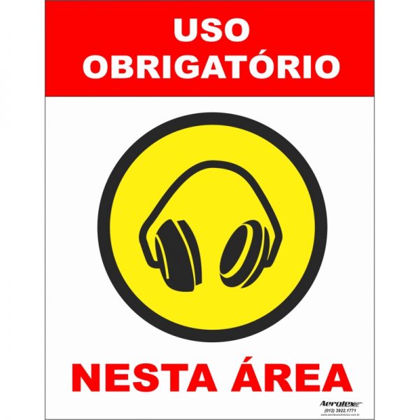 Placa Impressão Digital - Uso Obrigatório de Abafador de Ruídos 14cm x 19cm - PS310