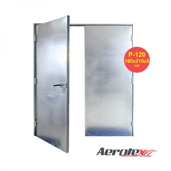 PORTA CORTA FOGO DUPLA P120 1800X2100X50MM C/ FECH / BATENTE / TRINCO - ACABAMENTO EM CHAPA GALVANIZADA - MH430