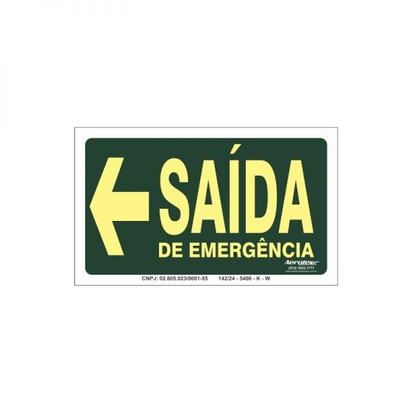 Placa Fotoluminescente Saída de Emergência Siga à Esquerda ( S22 ) 15x25 CM - PF074