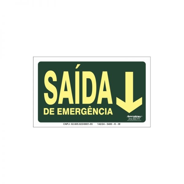 Placa Fotoluminescente Saída de Emergência Seta Para Baixo ( S22 ) 15x25cm - PF075