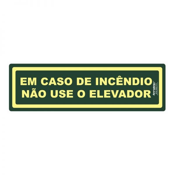 Placa Impressão Digital em Caso de Incêndio não use o Elevador - 10 X 30CM - PF029