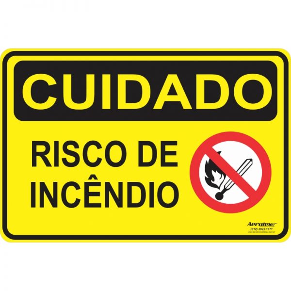 Placa Impressão Digital - Cuidado Risco de Incêndio 14cm x 19cm - PS084