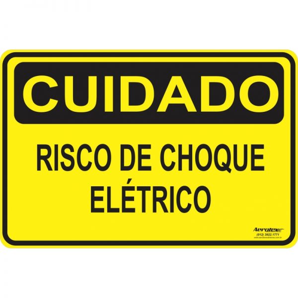 Placa Impressão Digital - Cuidado Risco de Choque Elétrico 14cm x 19cm - PS082