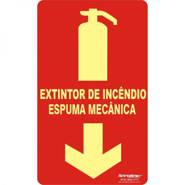 Placa Fotoluminescente Extintor Espuma Mecânica - AB - Certificado Laudo IPT 25x15cm E5 - PS127